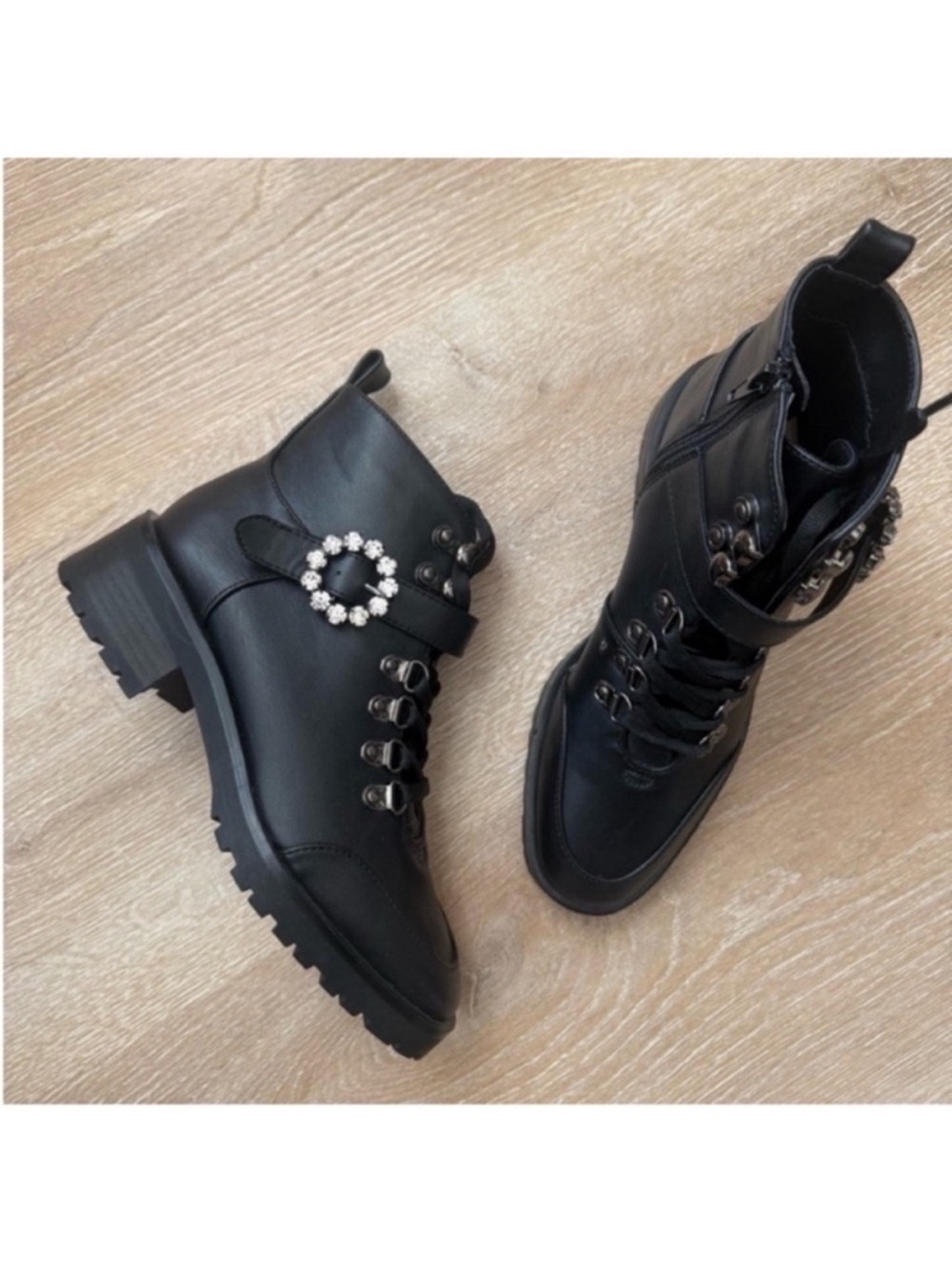 Nanette Lepore Black Faux Leather Combat Boots NWT 6 - Picture 2 of 5